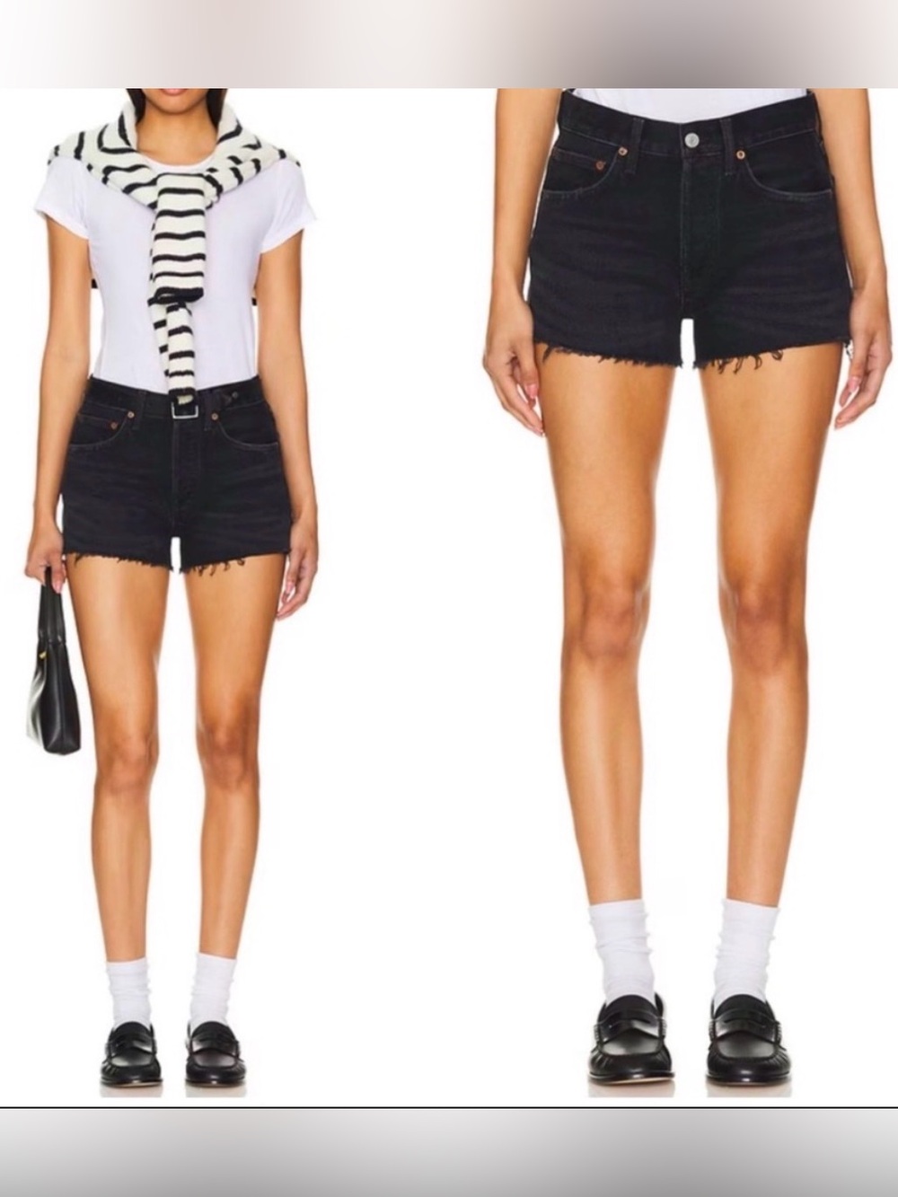 Agolde Black Pinch Black Distressed Denim Shorts High Rise Jean Cutoff 30 Y2K